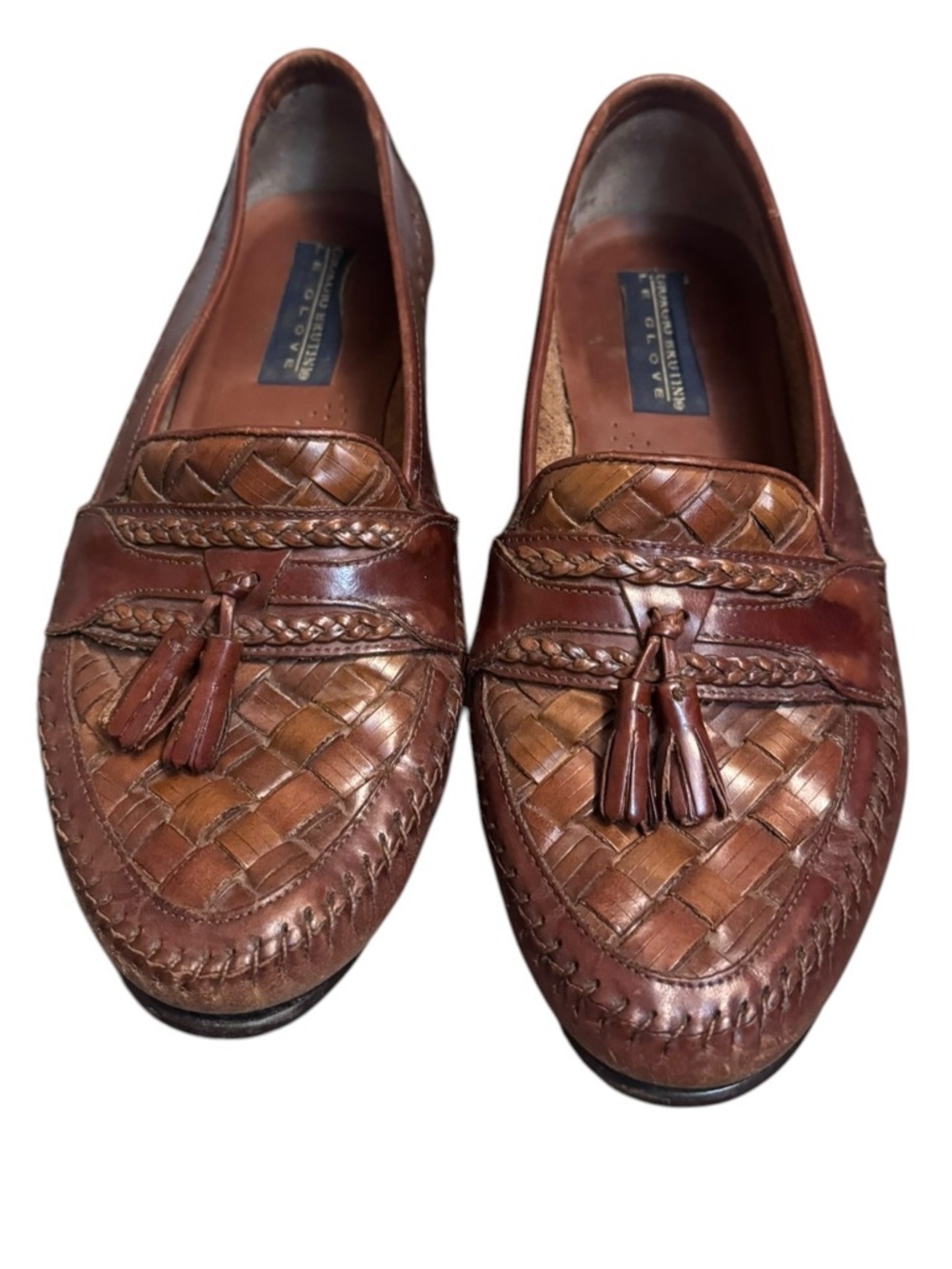 GIORGIO BRUTINI LE GLOVE Brown Woven Leather Tassel Shoes Brazil Loafers 8.5 D